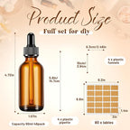 Lallisa 48 Pcs Glass Dropper Bottles with Eye Dropper Dispensers Lab Dropping Bottles with 4 Pcs Long Pipettes 4 Funnel and 80 Label for Travel Cuticle Massage Essential Oils Perfume (Amber,2 oz)
