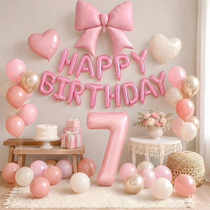 Dusty Pink Number 7 Balloon, 7th Birthday Decorations - Image 4