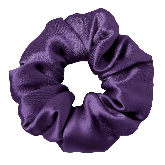 LILYSILK Silk Hair Scrunchies/Ties for Frizz & Breakage Prevention, 100% Mulberry, No Damage, Elastic ponytail Holders, 1Pc, Dark Purple