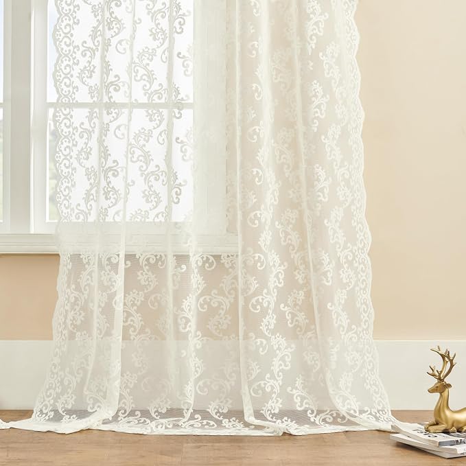 FOLKSIDE Ivory Lace Curtains, 2 Panels, Rod Pocket, Sun Protection, Living Room - Image 5