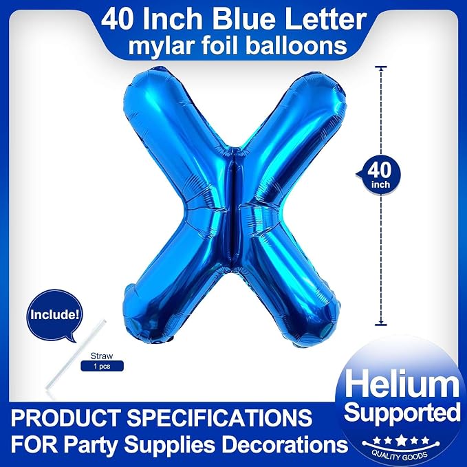 40 Inch Blue Letter X Balloons, DIY Phrase Foil Alphabet Letter X Balloons DIY - Image 2