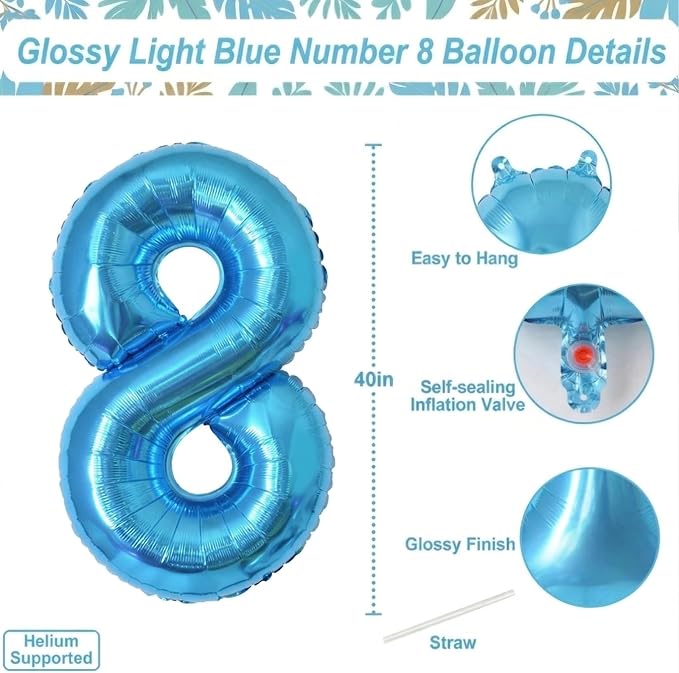 Light Blue Number 8 Balloon 40 Inch, Foil Numeral - Image 4