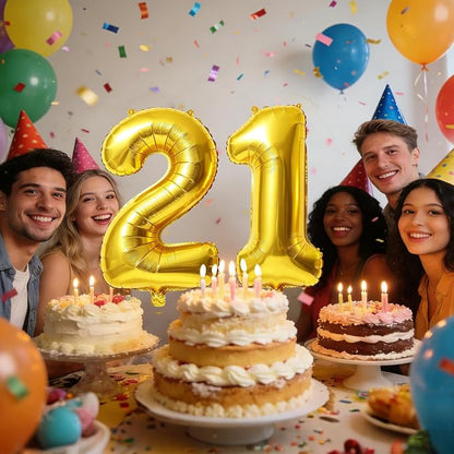 40 Inch Number 21 Balloons for 21st Birthday Party Decorations, 0-100 Gold - Image 2