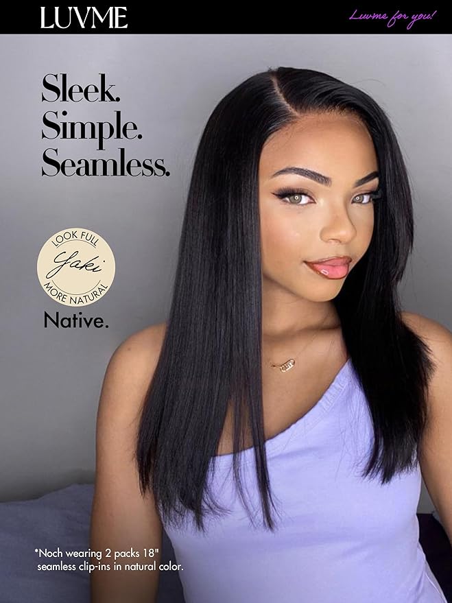 LUVME Yaki Straight Seamless 110g 7Pcs Clip in Hair Extensions Full Max with 26inch Remy Human Hair Extensions, Natural Black 100% Real Soft Hair