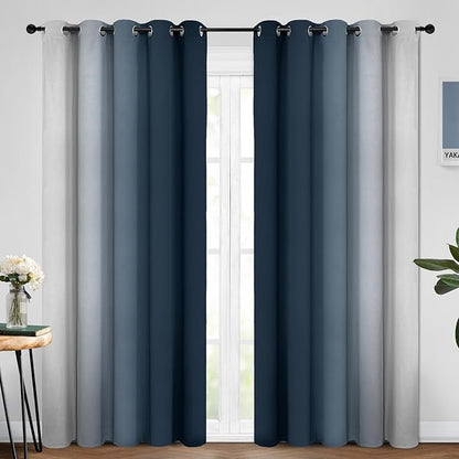 Yakamok Ombre Curtains Navy Blue and Greyish White - Image 2