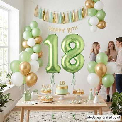 Light Green Number 18 Balloon 40 Inch, Shiny Double Digit Party Supplies | - Image 6