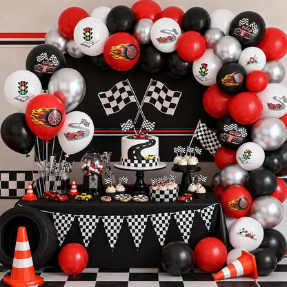Race Car Balloons, 12 Inch Racing Car Latex Balloon | Red Black White Print - Image 6