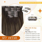 Full Shine Seamless Human Hair Clip in Extensions 14 Inch Ombre Dark Brown to Light Brown with Honey Blonde Clip in Hair Extensions for Women 8 PCS 120 Grams
