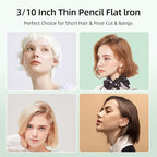 Small Flat Irons for Short Hair, 15s Ultra Fast Heat Up Pencil Flat Iron, Negative Ions Mini Flat Iron for Edges, 3/10'' Travel Hair Straightener with LED Display Auto Shut Off（Green）