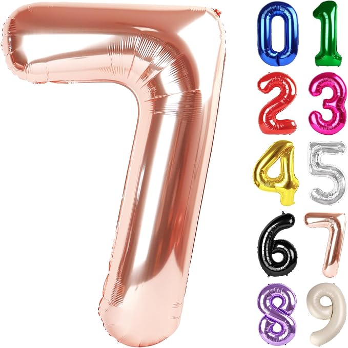7 Balloon - Rose Gold Birthday Number Balloons, 40 Inch Party Decorations | by ALPHADELTAPI
