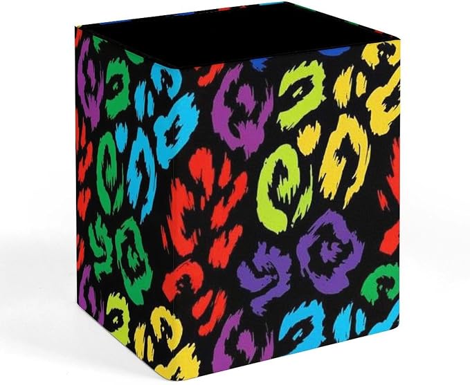 Pencil Pen Holder PU Leather Makeup Brush Holder Black Rainbow Cheetah Leopard by JZDACH