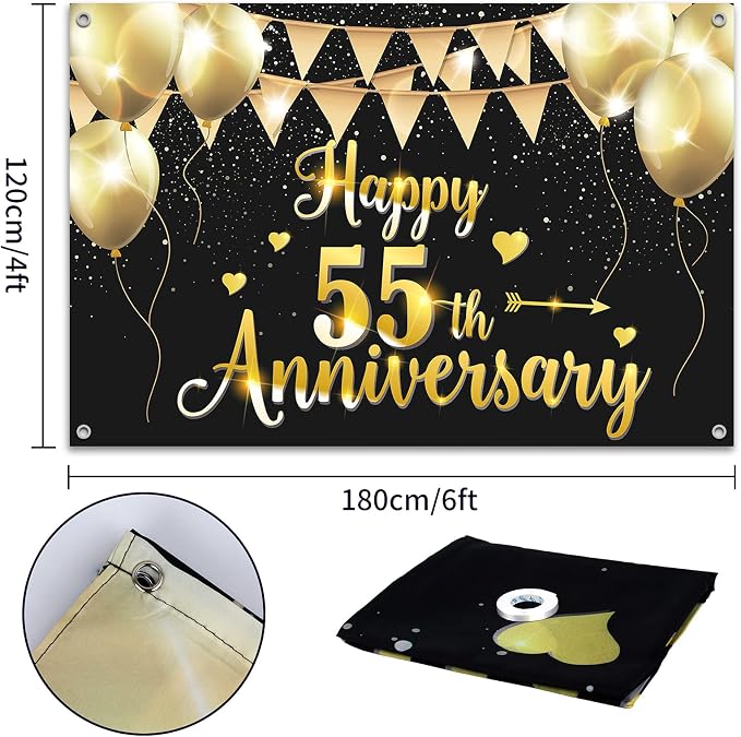 HAMIGAR 6x4ft Happy 55th Anniversary Banner Backdrop - Image 2
