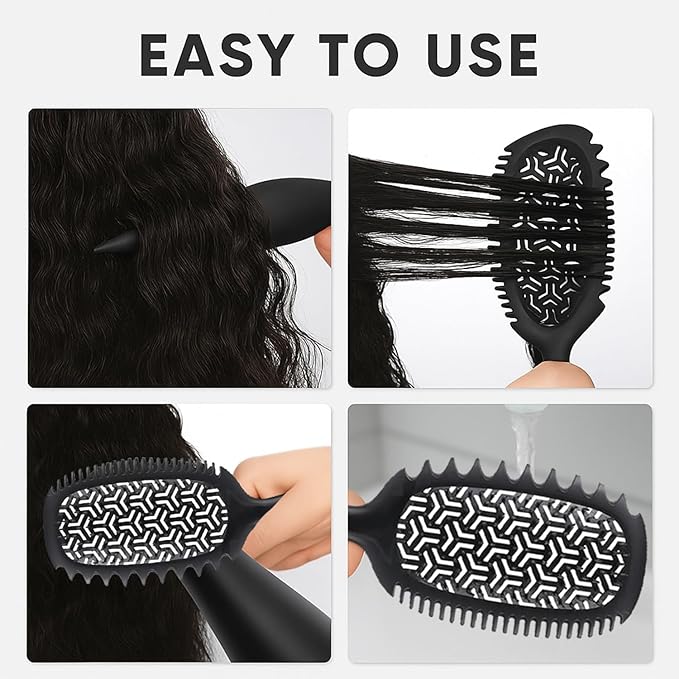 Curl Defining Brush, Vented Curly Hair Brush for Effortlessly Detangling Shaping and Styling, Candy Brush for Wet or Dry Hair Types for Women and Girl, Defining with Side Gear, Reduces Frizz (Black)