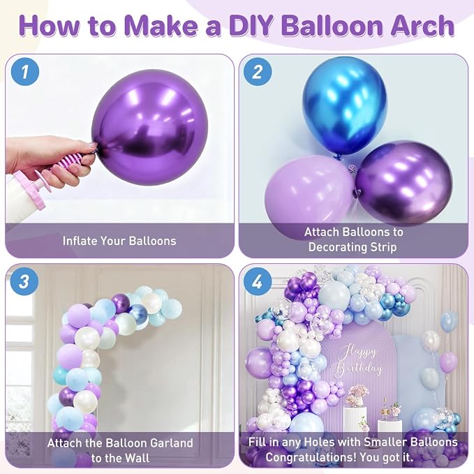 167Pcs Purple Blue Balloons Garland Arch Kit - Image 3