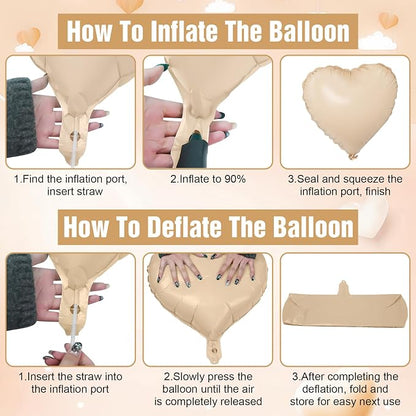 Sand White Brown Heart Balloons, 18Inch Boho Cream Nude Neutral Helium Balloon - Image 8