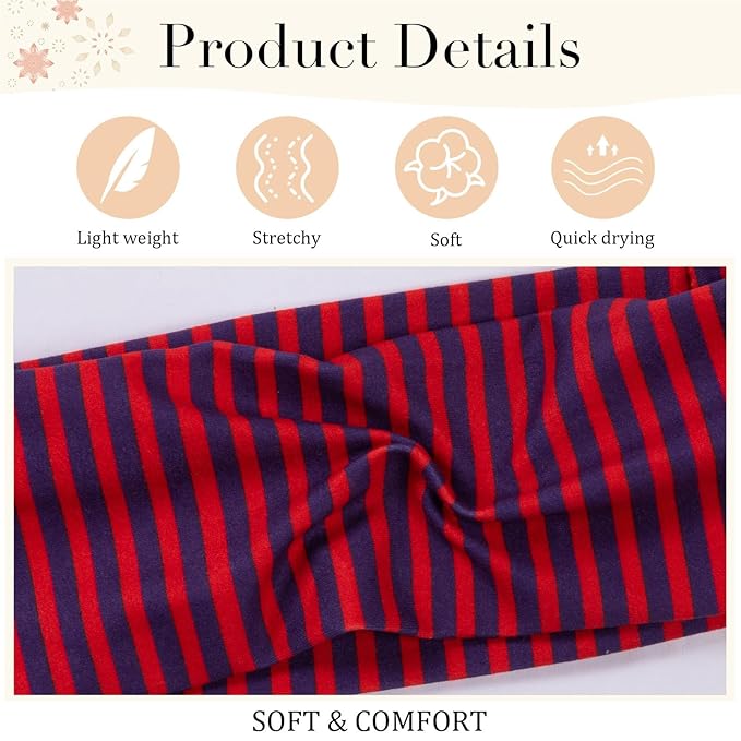 4pcs Striped Headbands for Women Wide Head Bands for Women's Hair Non Slip Wraps Elastic Stretchy Fashion Bandanas Workout Yoga Cute Hair Bands for Women's Hair Accessories