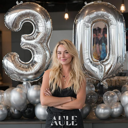 AULE 40 Inch Silver 30 Balloon Number Foil 0-9 Birthday Big Numbers | Birthday - Image 2