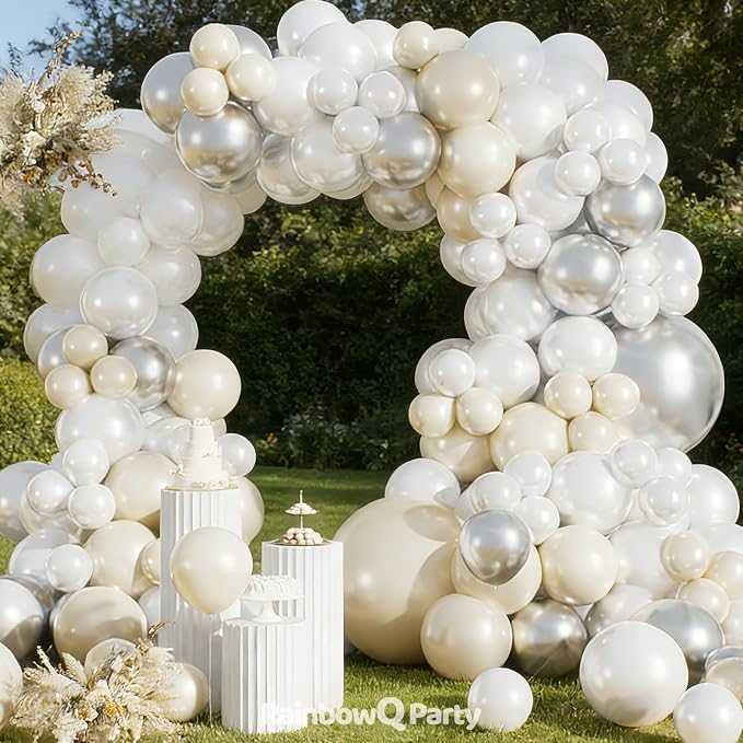 RainbowQ 165 Pcs Double Stuffed Pearl White Balloons Arch Different Sizes | - Image 2