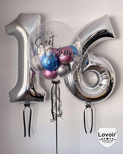 Silver 15 Number Balloons, 40 Inch Giant Number 15 Balloons Foil Mylar Helium - Image 4