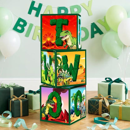 3 Pcs 2nd Dinosaur Birthday Decorations Two Birthday Balloon Boxes Dino Party by Unknown