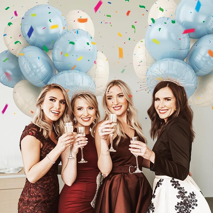 20PCS Round Shaped Balloons, 18 Inch Round Foil Balloon, Retro Dusty Blue Cream - Image 4