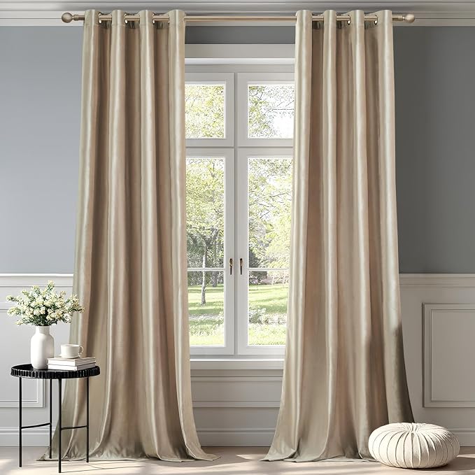 Luxury Beige Champagne Velvet 102 inch Curtains 2 Panels, Floor to Ceiling | by ModernShinyVelvetCurtains