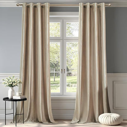 Luxury Beige Champagne Velvet 102 inch Curtains 2 Panels, Floor to Ceiling | by ModernShinyVelvetCurtains