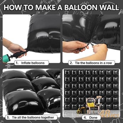 NISOCY 48PCS Metallic Black Square Foil Balloons Wall Backdrop | Double Sided - Image 4
