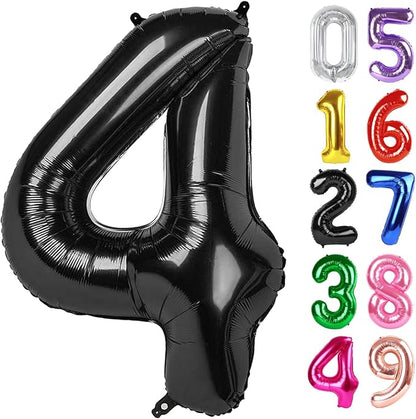 Black Number 4 Balloon 40 Inch, 4th Birthday Party Decorations Men Women | Foil by IWERP