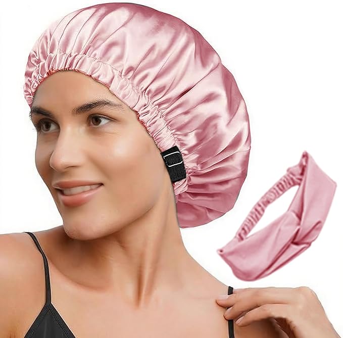 2Pcs Satin Bonnet Silky Bonnets Hair Bonnet For Sleeping Double Layer Curly Hair Sleep Cap Womens Silk Night Hats