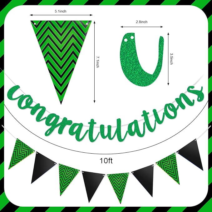 Outus Pre-strung Glitter Congratulations Banner Triangle Flag Banner - Image 3