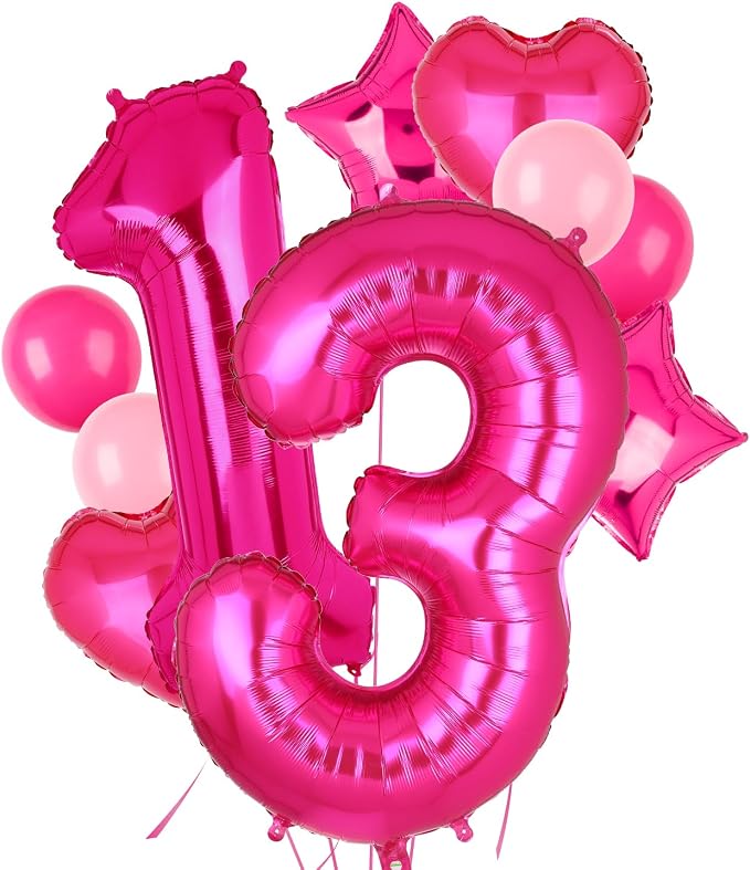 40 Inch Number Balloons Hot Pink 13 Pink Themed 31st 13rd Birthday Party | by GGDE