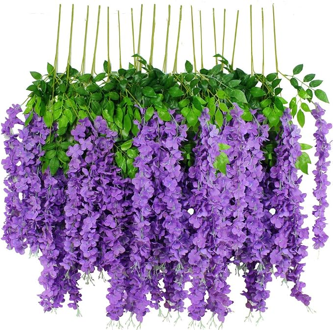 12pcs Artificial Wisteria Flowers 3.6 Feet/Piece Purple Dense Artificial Fake by HanYun