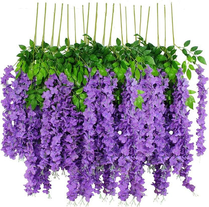 12pcs Artificial Wisteria Flowers 3.6 Feet/Piece Purple Dense Artificial Fake by HanYun