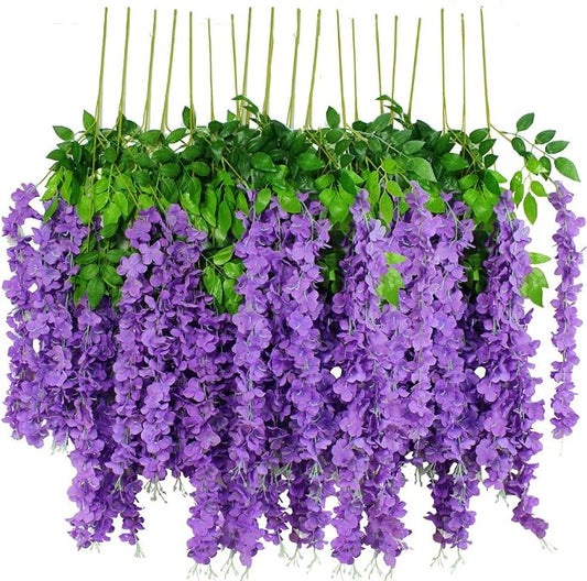 12pcs Artificial Wisteria Flowers 3.6 Feet/Piece Purple Dense Artificial Fake by HanYun
