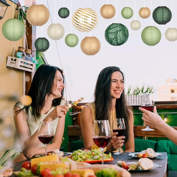 16-Pack Chinese Paper Lanterns, Sage Green Brown Party Decorations | - Image 4