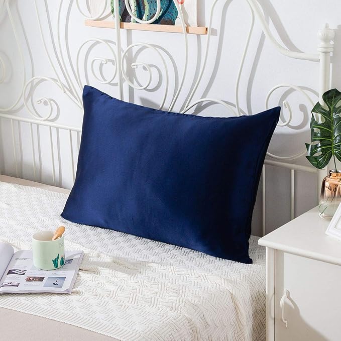 SLPBABY 100% Natural Pure Silk Pillowcase for Hair and Skin, Both Side 19 Momme Silk, Luxury Smooth Satin Pillowcase Cover with Hidden Zipper (Standard(20''x26''), Navy Blue)
