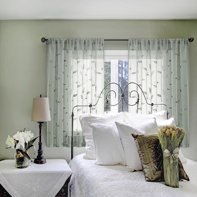 HOMEIDEAS Sage Green Sheer Kitchen Curtains 52 x 45 Inch Length 2 Panels - Image 9