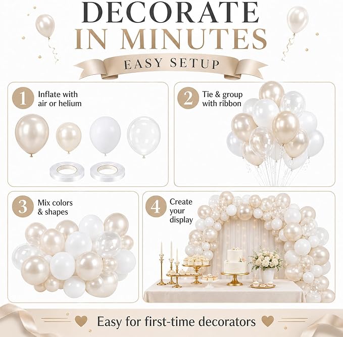 Pearl White Balloons, Elegant Neutral Boho Nude Bridal Shower Baby Birthday - Image 8