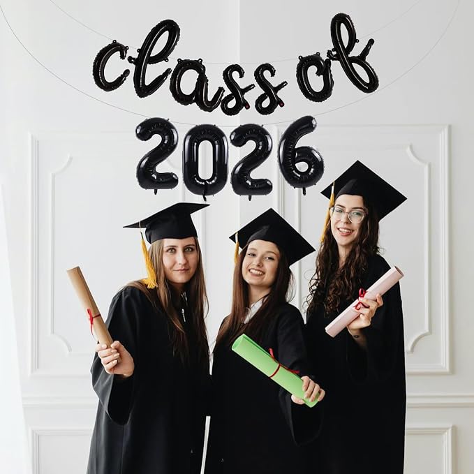 TONIFUL Black Cursive Class of 2026 Graduation Balloon Banners 2026 - Image 6