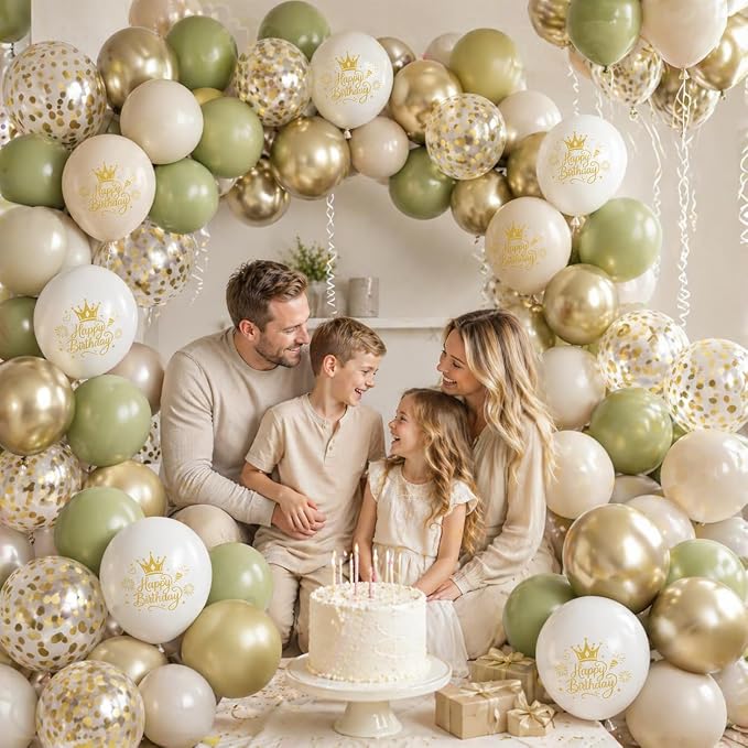 Sage Green Sand White Gold Birthday Balloons, 12 Inch Olive Green Cream Beige - Image 6