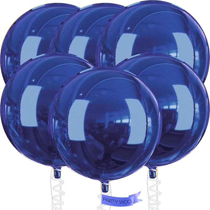 PartyWoo Navy Blue Large Round Giant 4D Jumbo Foil Balloons 6pcs 32 Inch | 32 by PartyWoo