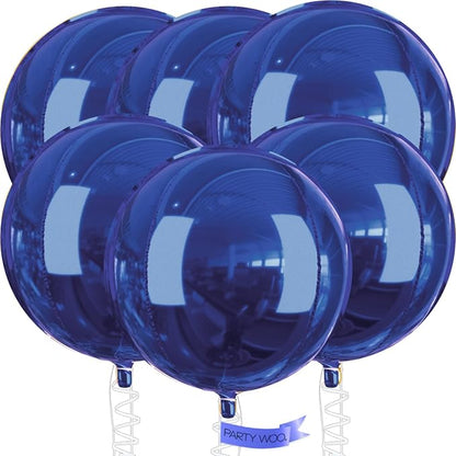 PartyWoo Navy Blue Large Round Giant 4D Jumbo Foil Balloons 6pcs 32 Inch | 32 by PartyWoo