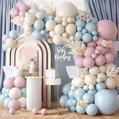 Gender Balloon Garland Arch Kit, Dusty Pink and Blue White Sand Balloons Boho by FEYG