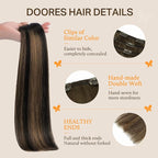 DOORES Human Hair Extensions Clip in Remy Black to Light Brown Balayage Clip in Hair Extensions Straight Natural Hair Extensions 7pcs 120g 18 Inch