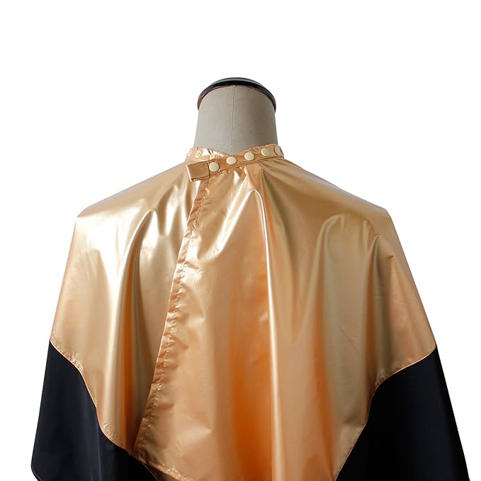 Professional Salon Cape Polyester Haircut Apron Shampoo & Chemical Resistant Haircut Cape,54”x62”,Gold & Black,C007013C-G