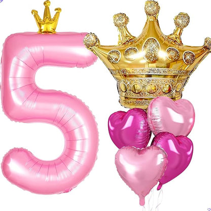 Princess Peach Birthday Party Decorations, 40 inch Large Pink Crown 5 Balloon by Unknown