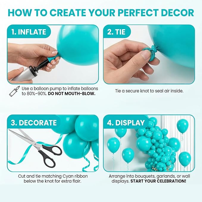 40pcs teal blue Balloons 12 Inch, Matte turquoise Latex Balloons | Balloons - Image 5