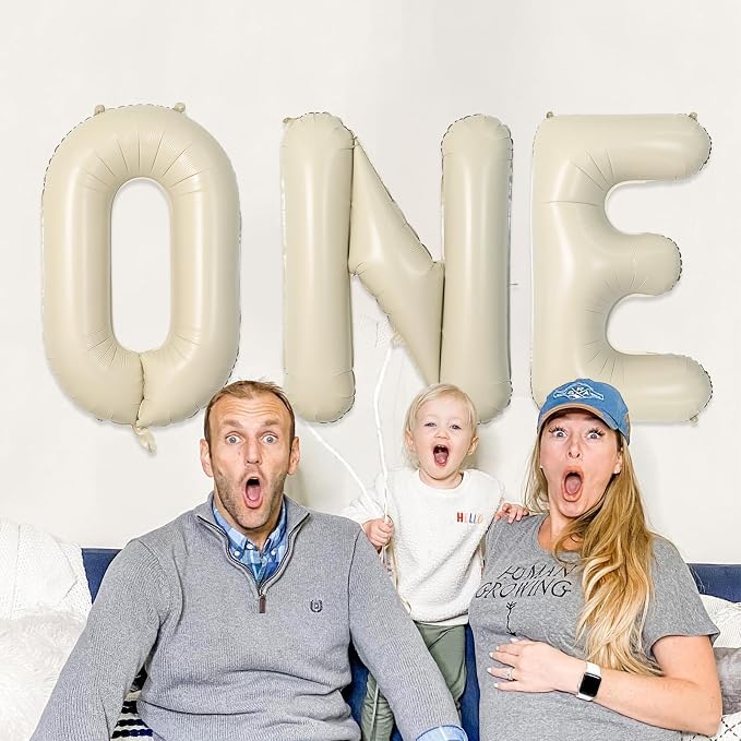 Biapian 40 Inch One Letter Balloons, Big Cream ONE Foil Balloons - Image 7