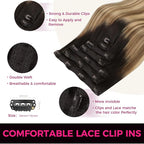 Lashey Clip ins Hair Extensions Real Human Hair 20 Inch Long Straight 120g 7pcs Balayage Ash Brown to Honey Blonde with Brown Root Real Human Hair Clip in Extensions